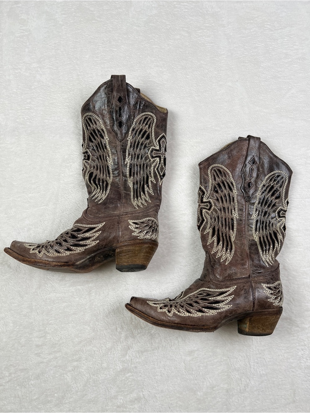 Corral Sequin Wing Cross Inlay Western Cowboy Boots Brown 7.5